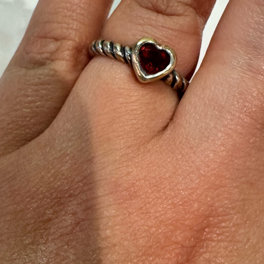 James Avery Heart-Shaped Garnet Silver Ring